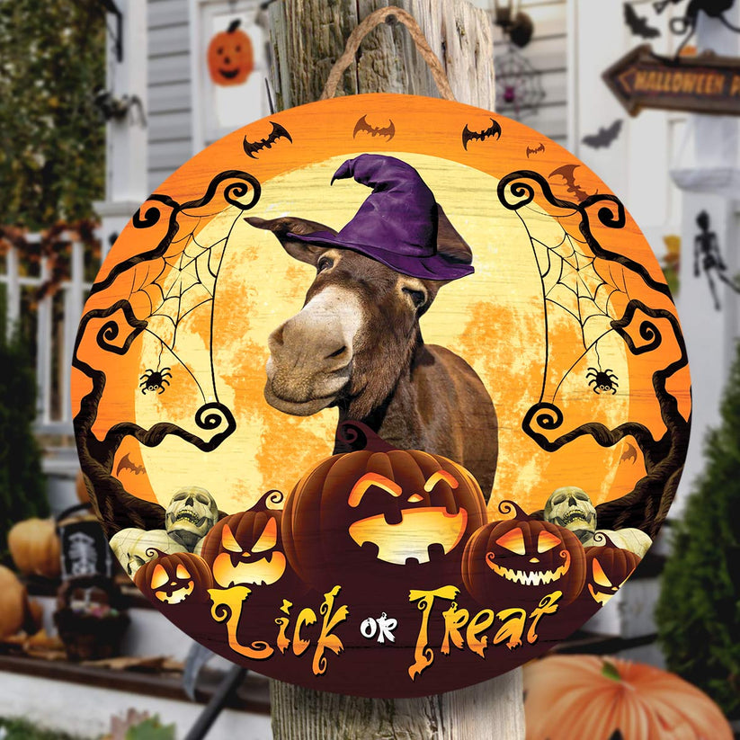 Uni Donkey Lick Or Treat Round Wooden Sign UniJames