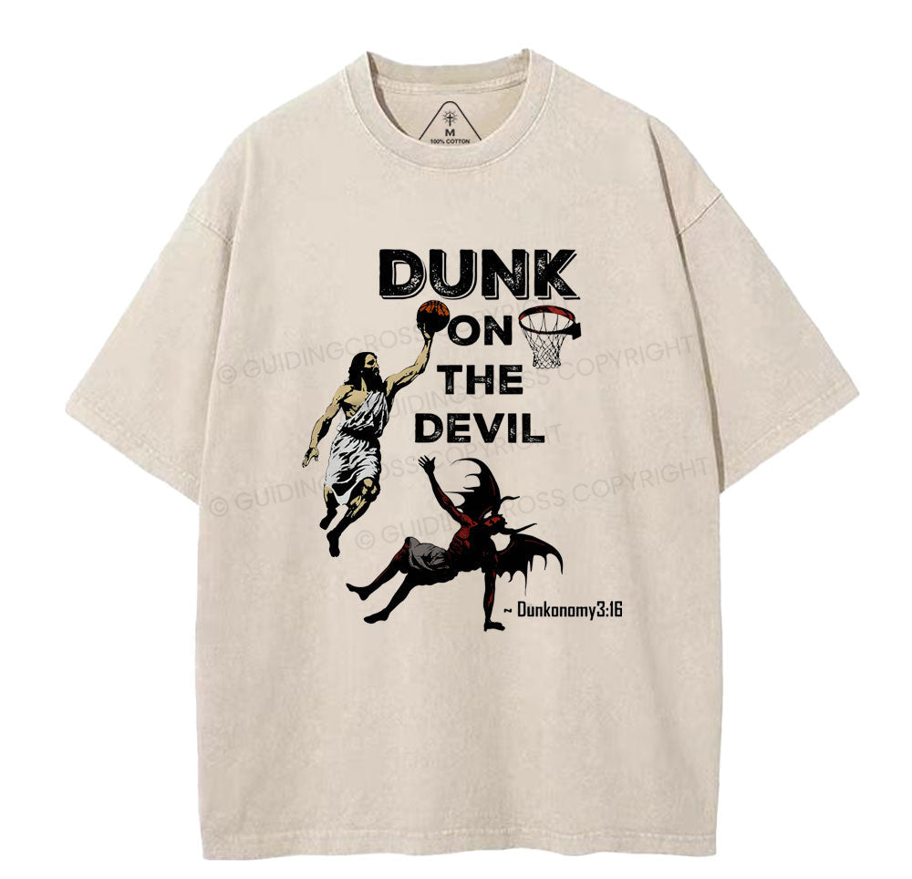 Dunk On The Devil Christian Washed T-Shirt Sale - GuidingCross