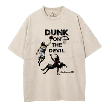 Dunk On The Devil Christian Washed T-Shirt Sale - GuidingCross