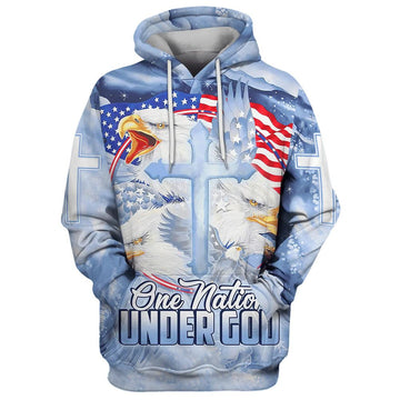 Uni Eagle Christian Cross Jesus America One Nation Under God 3D Hoodie
