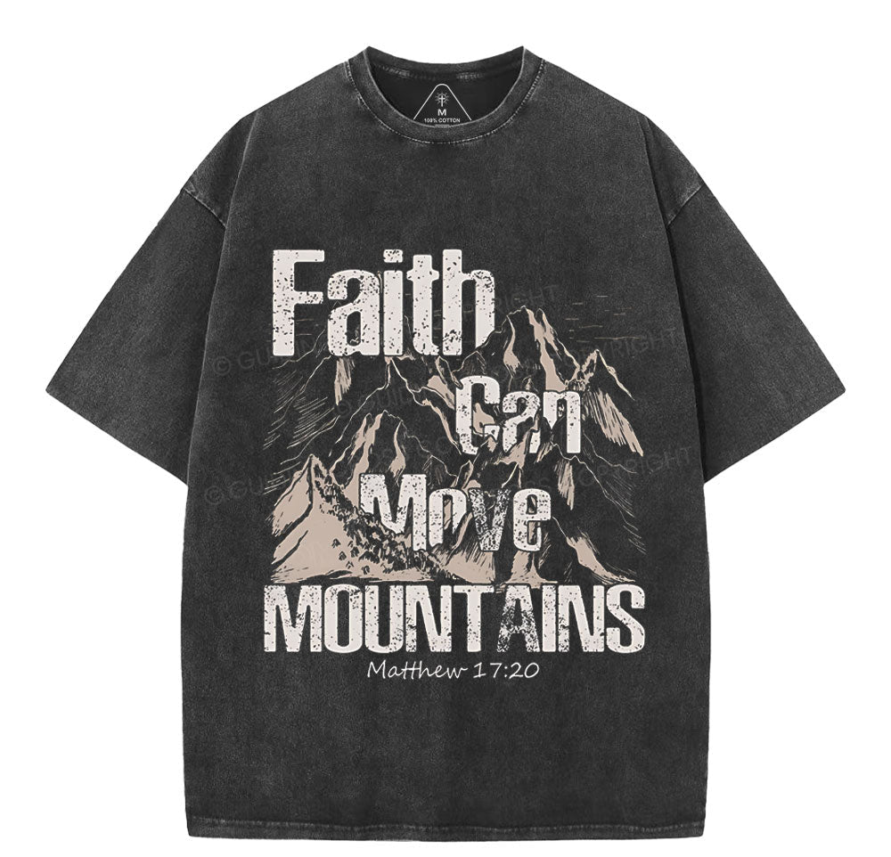 Faith Can Move Mountains Christian Washed T-Shirt