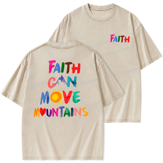Faith Can Move Mountains Christian Washed T-Shirt Sale - GuidingCross