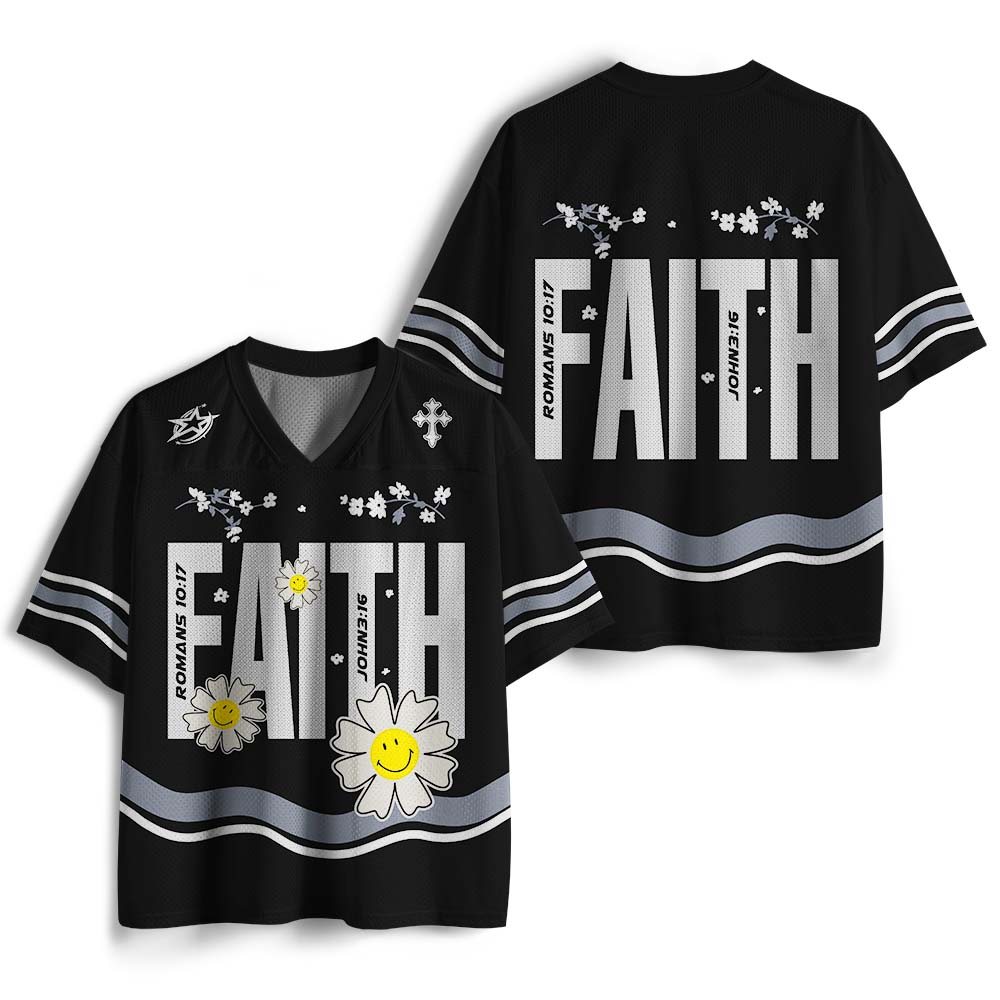 UniJames Faith Flower Christian Black Mesh Jersey