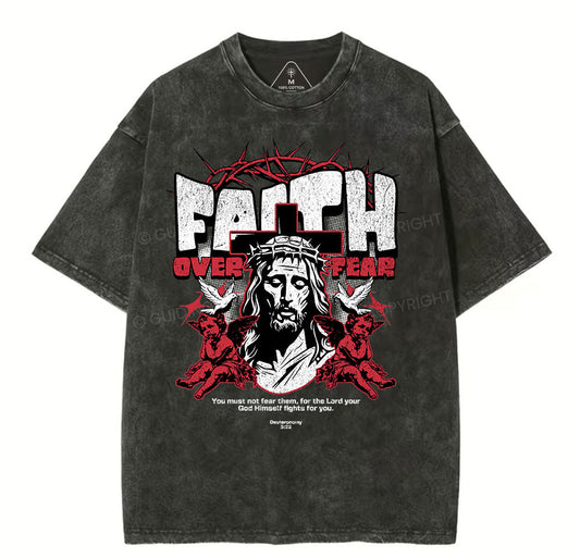 Faith Over Fear Christian Washed TShrit