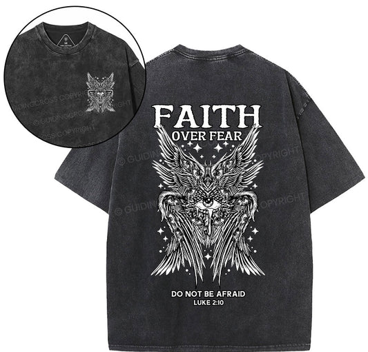 Faith Over Fear Seraphim Angel Christian Washed T-Shirt Sale - GuidingCross