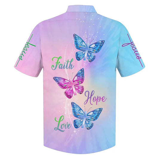 UniJames Faith Hope Love Butterfly Hawaiian Shirts - Christian Hawaiian Shirt - Hawaiian Summer Shirts