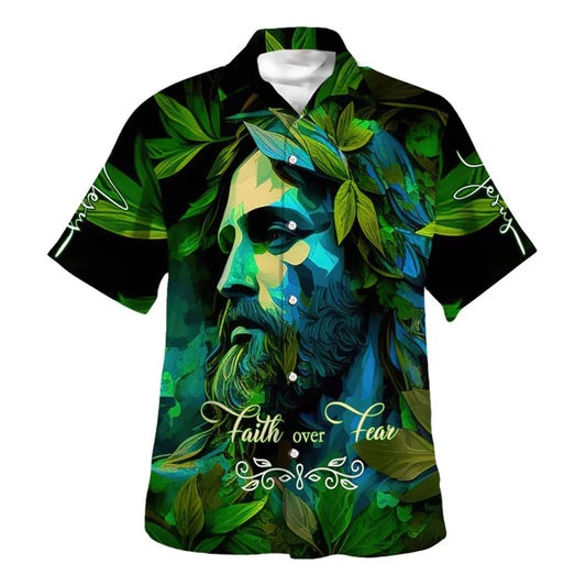 UniJames Faith Over Fear Green Jesus Hawaiian Shirts For Men And Women - Christian Hawaiian Shirt - Hawaiian Summer Shirts