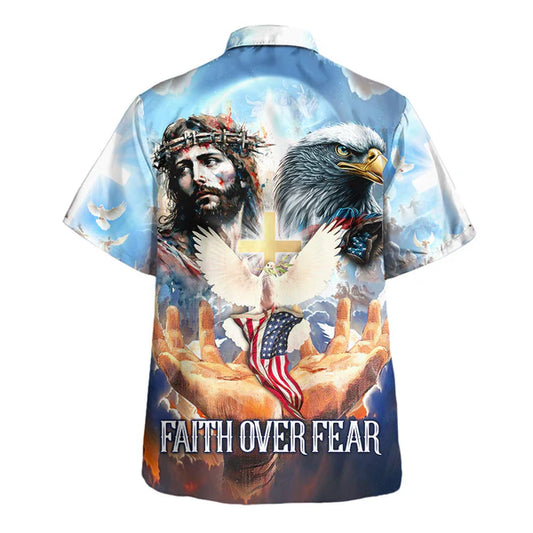 UniJames Faith Over Fear Jesus Face Eagle Hawaiian Shirt - Christian Hawaiian Shirt - Religious Hawaiian Shirts