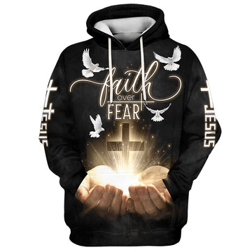 Uni Faith Over Fear Jesus Gods Hand Christian Cross 3D Hoodie