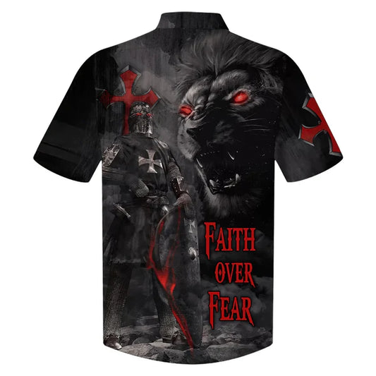 UniJames Faith Over Fear Warrior Of Christ Lion Cross Hawaiian Shirts - Christian Hawaiian Shirt - Hawaiian Shirts For Men