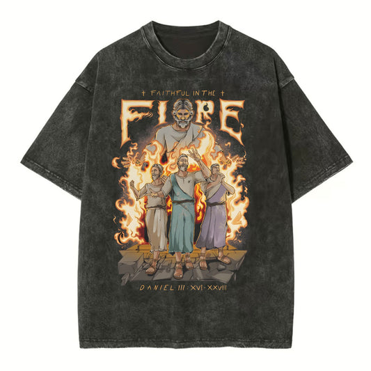 Faithful In The Fire Christian Washed T-Shirt Sale - GuidingCross