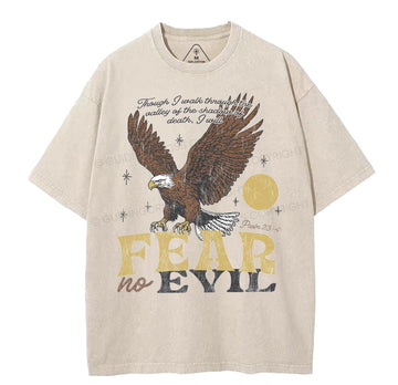 Fear No Evil Chrsitian Washed T-Shrit Sale - GuidingCross