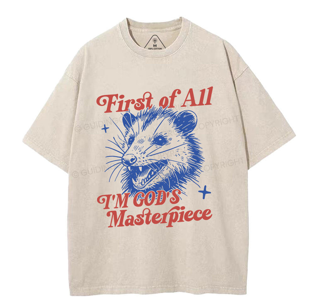 First Of All I Am God Masterpieces Christian Washed T-Shirt Sale - GuidingCross