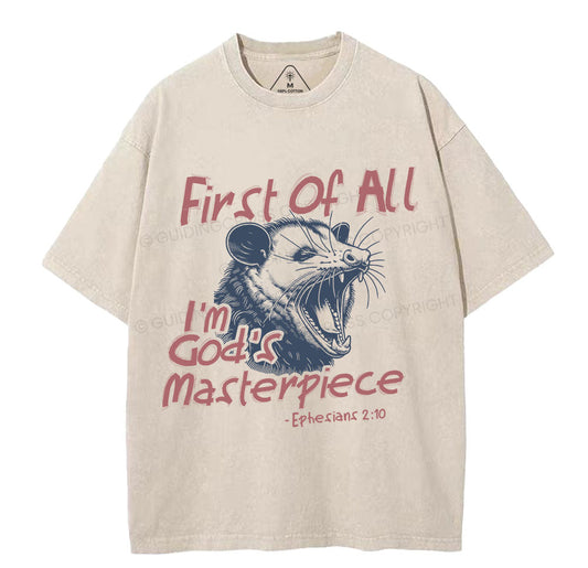 First Of All I'm God's Masterpiece Christian Washed T-Shirt Sale - GuidingCross