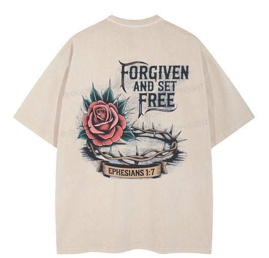 Forgiven And Set Free Christian Washed T-Shirt Sale - GuidingCross