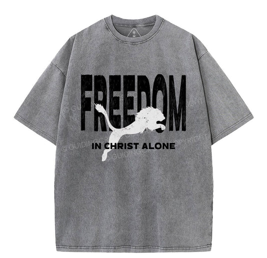 Freedom In Christ Alone Christian Washed T-Shirt Sale - GuidingCross