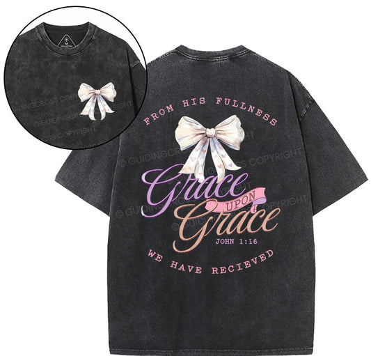 From His Fullness Christian Washed T-Shirt Sale - GuidingCross