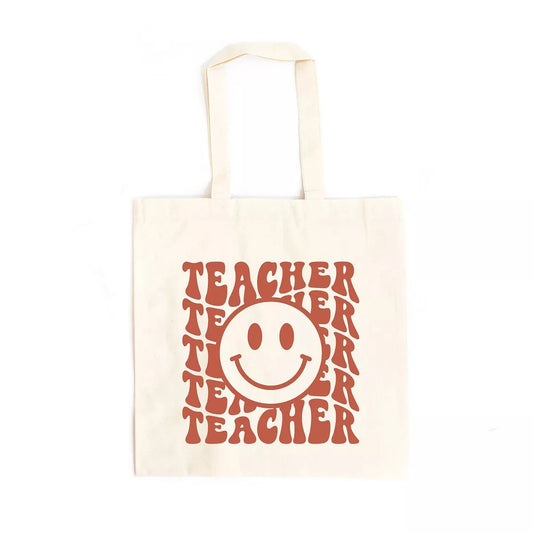 City Creek Prints Teacher Smiley Face Wavy Canvas Tote Bag