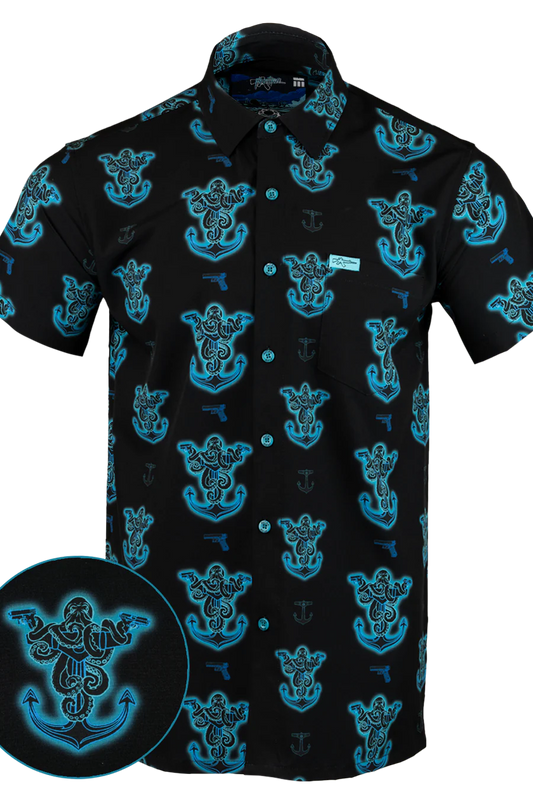 UniJames Comfort Glocktopus (Black/Cyan) Button Down For Men