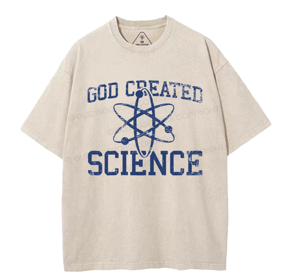 God Created Science Christian Washed T-Shirt Sale - GuidingCross