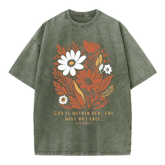 God Is Within Her She Will Not Fall Christian Washed T-Shirt Sale - GuidingCross