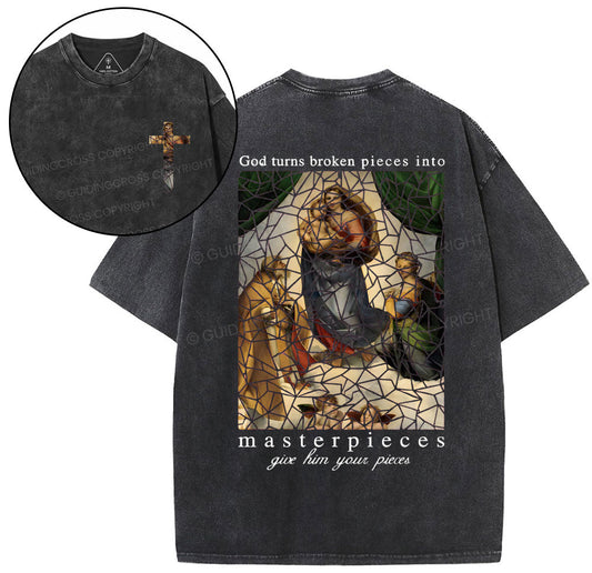 God Turns Broken Pieces Into Masterpieces Christian Wased TShirt