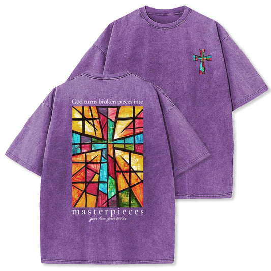 God Turns Broken Pieces Into Masterpieces Christian Washed TShirt