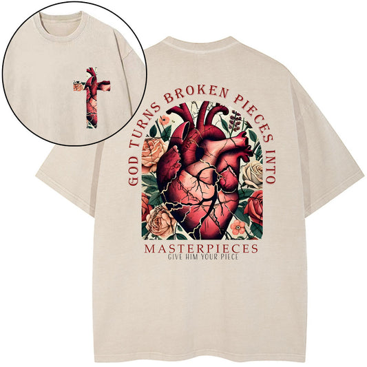 God Turns Broken Pieces Into Masterpieces Christian Washed TShirt