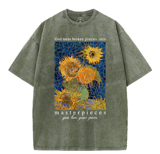 God Turns Broken Pieces Into Masterpieces Christian Washed TShirt