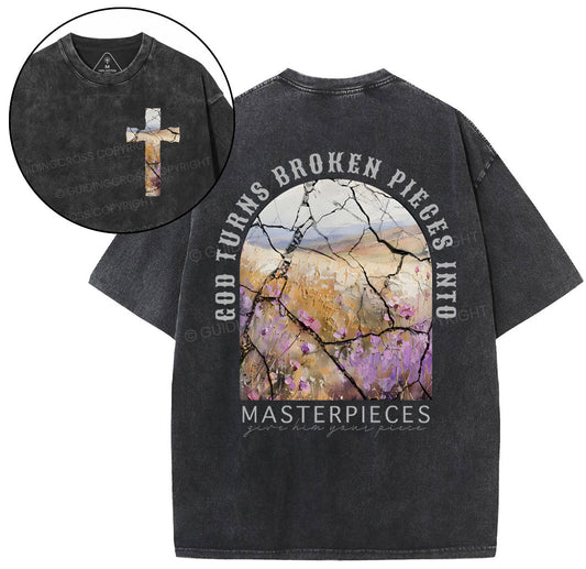 God Turns Broken Pieces Into Masterpieces Christian Washed TShirt