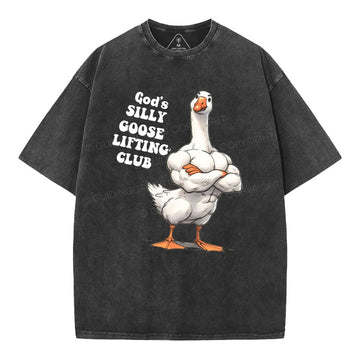 God's Silly Goose Lifiting Club Christian Washed TShirt