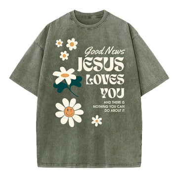 Good News Jesus Loves You Christian Washed TShirt