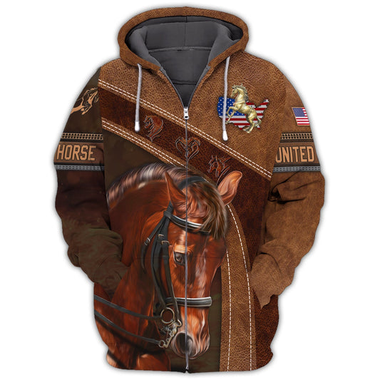 Uni American Brown Horse 2 Leather Pattern Custom Name 3D Shirts