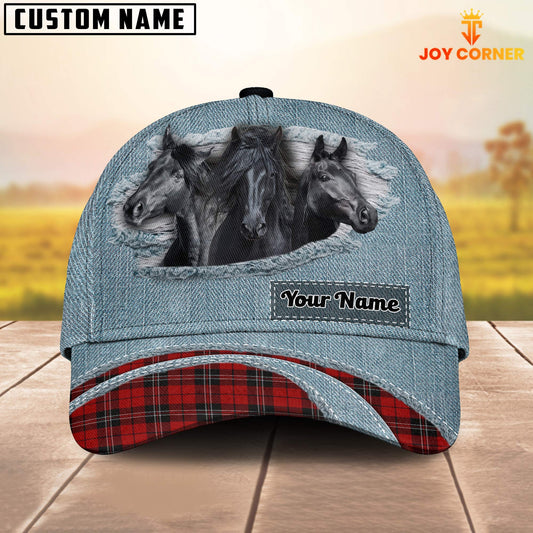 Uni Black Horse Red Caro And Jeans Pattern Customized Name Cap