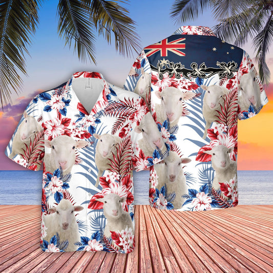 Unique Sheep Lovers Australia Flag Hawaiian Flowers Hawaiian Shirt