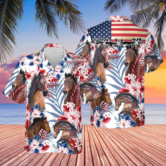 Unique United States Flag Hawaiian Theme For Horse Lovers All 3D Printed Hawaiian shirt