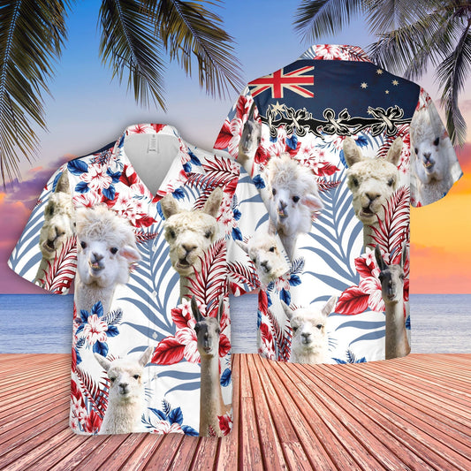 Unique Llama Lovers Australia Flag Hawaiian Flowers Hawaiian Shirt