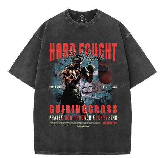 Hard Fought Hallelujah Boxing Christian Washed TShirt