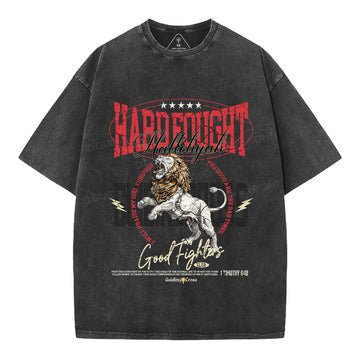 Hard Fought Hallelujah Lion Christian Washed T-Shirt Sale - GuidingCross