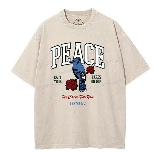 He Cares For You Christian Washed TShirt