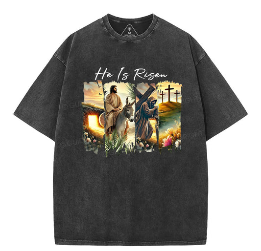 He Is Risen Boho Christian Washed T-Shirt Sale - GuidingCross