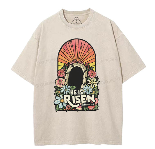 He Is Risen Chrsitian Washed TShirt