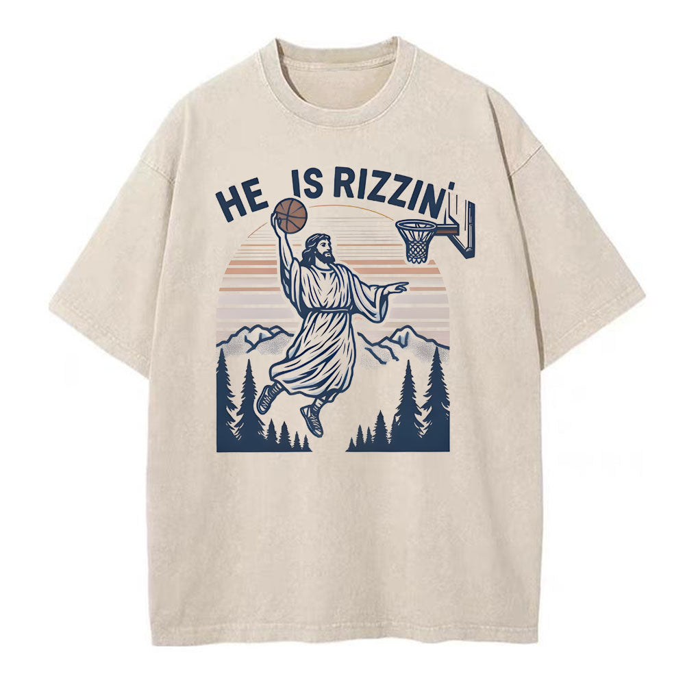 He Is Rizzen Christian Washed T-Shirt Sale - GuidingCross