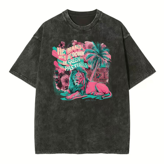 He Makes Me Lie Down In Green Pastures Christian Washed TShirt