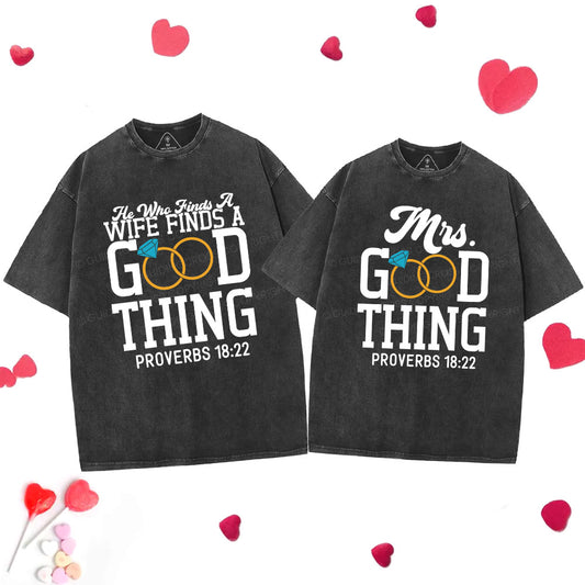 He Who Finds A Wife Find A Good Thing Christian Couple Washed T-Shirt Sale - GuidingCross