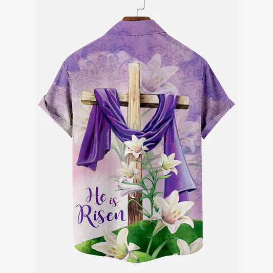 UniJames He Is Risen Cross Craft Christian Hawaiian Shirt - Hawaiian Beach Shirts for Men Women