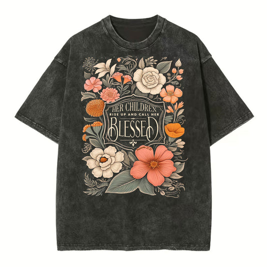 Her Children Rise Up And Call Her Blessed Christian Washed T-Shirt Sale - GuidingCross