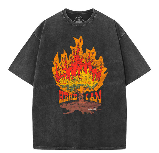Here I Am Christian Washed T-Shirt Sale - GuidingCross