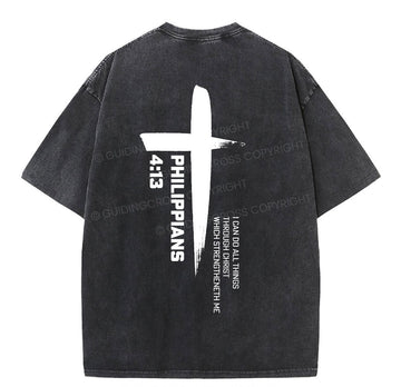 I Can Do All Things Though Christ Christian Washed T-Shirt Sale - GuidingCross
