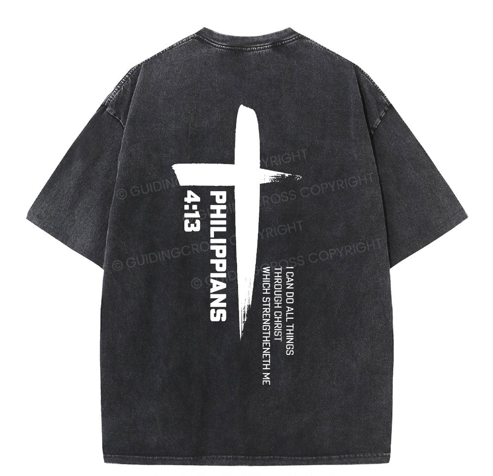 I Can Do All Things Though Christ Christian Washed T-Shirt Sale - GuidingCross